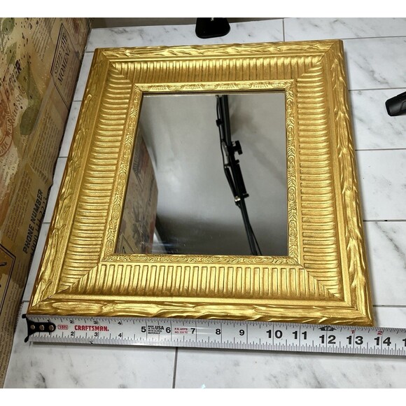 VTG Ornate Gold Tone Gallery Wall Mirror Hollywood Regency Wood 16x13.75in - Picture 7 of 9